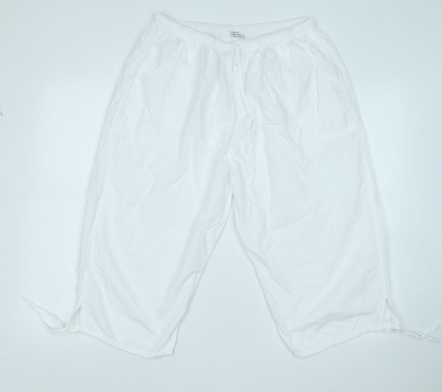 Elaine Womens White  Cotton Capri Trousers Size 3XL  Regular