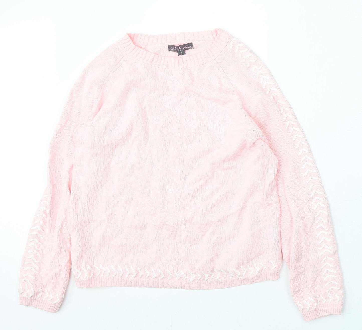 Metric Womens Pink Round Neck  Cotton Pullover Jumper Size S