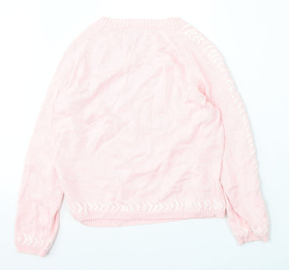 Metric Womens Pink Round Neck  Cotton Pullover Jumper Size S