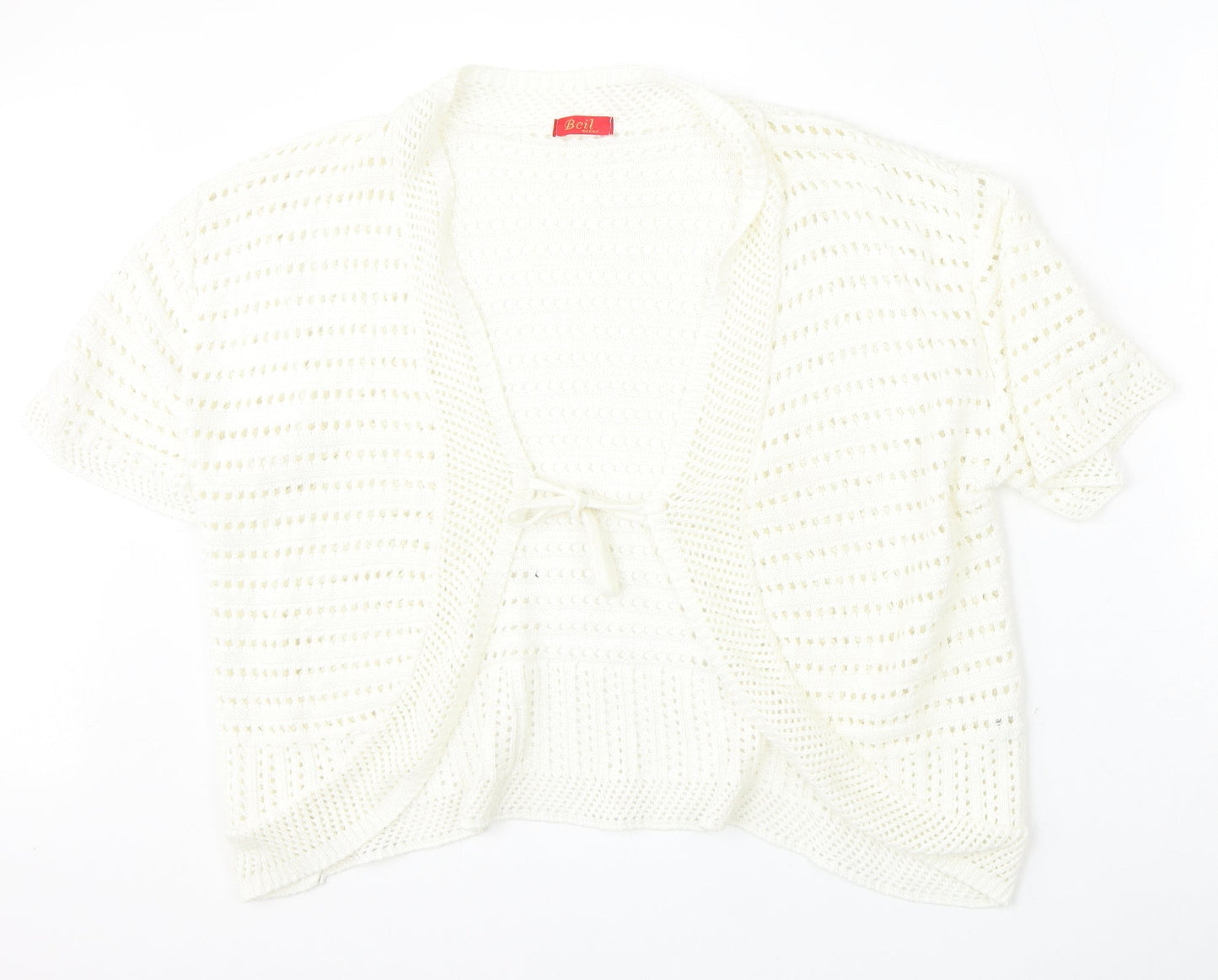 Beil Womens White V-Neck  Cotton Cardigan Jumper Size L