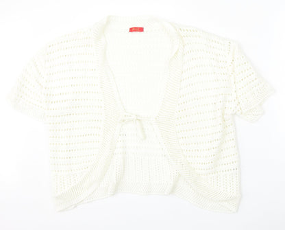 Beil Womens White V-Neck  Cotton Cardigan Jumper Size L