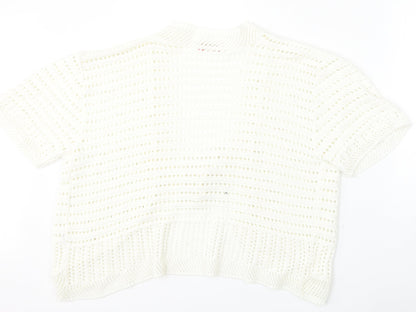 Beil Womens White V-Neck  Cotton Cardigan Jumper Size L