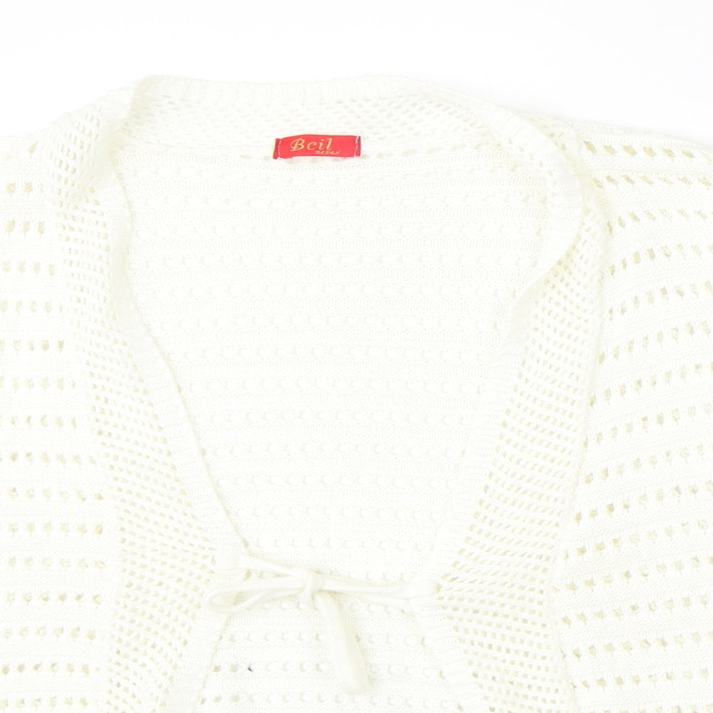 Beil Womens White V-Neck  Cotton Cardigan Jumper Size L