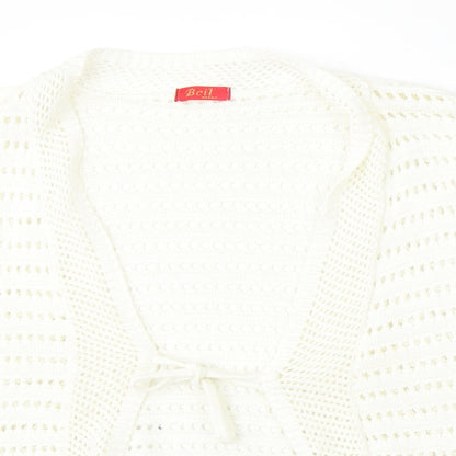 Beil Womens White V-Neck  Cotton Cardigan Jumper Size L