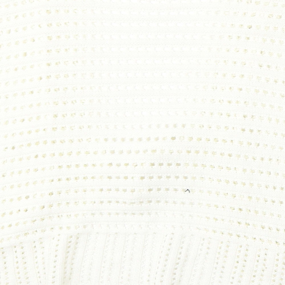 Beil Womens White V-Neck  Cotton Cardigan Jumper Size L