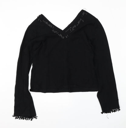 Linea Womens Black V-Neck  Viscose Pullover Jumper Size L