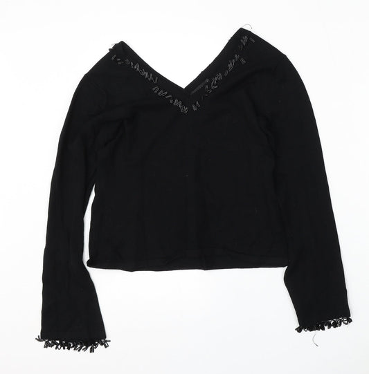 Linea Womens Black V-Neck  Viscose Pullover Jumper Size L