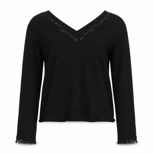 Linea Womens Black V-Neck  Viscose Pullover Jumper Size L