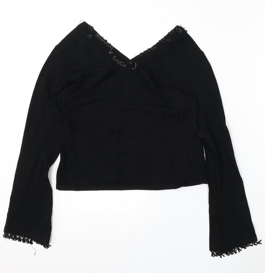 Linea Womens Black V-Neck  Viscose Pullover Jumper Size L