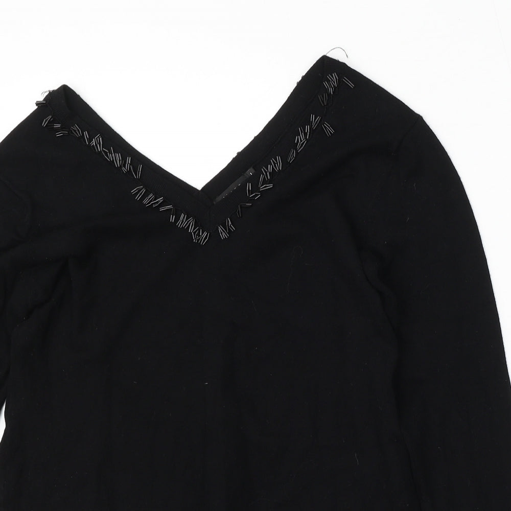 Linea Womens Black V-Neck  Viscose Pullover Jumper Size L