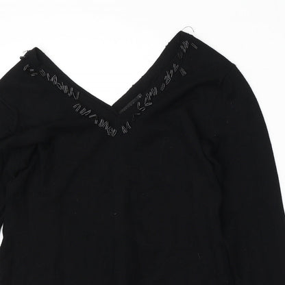 Linea Womens Black V-Neck  Viscose Pullover Jumper Size L