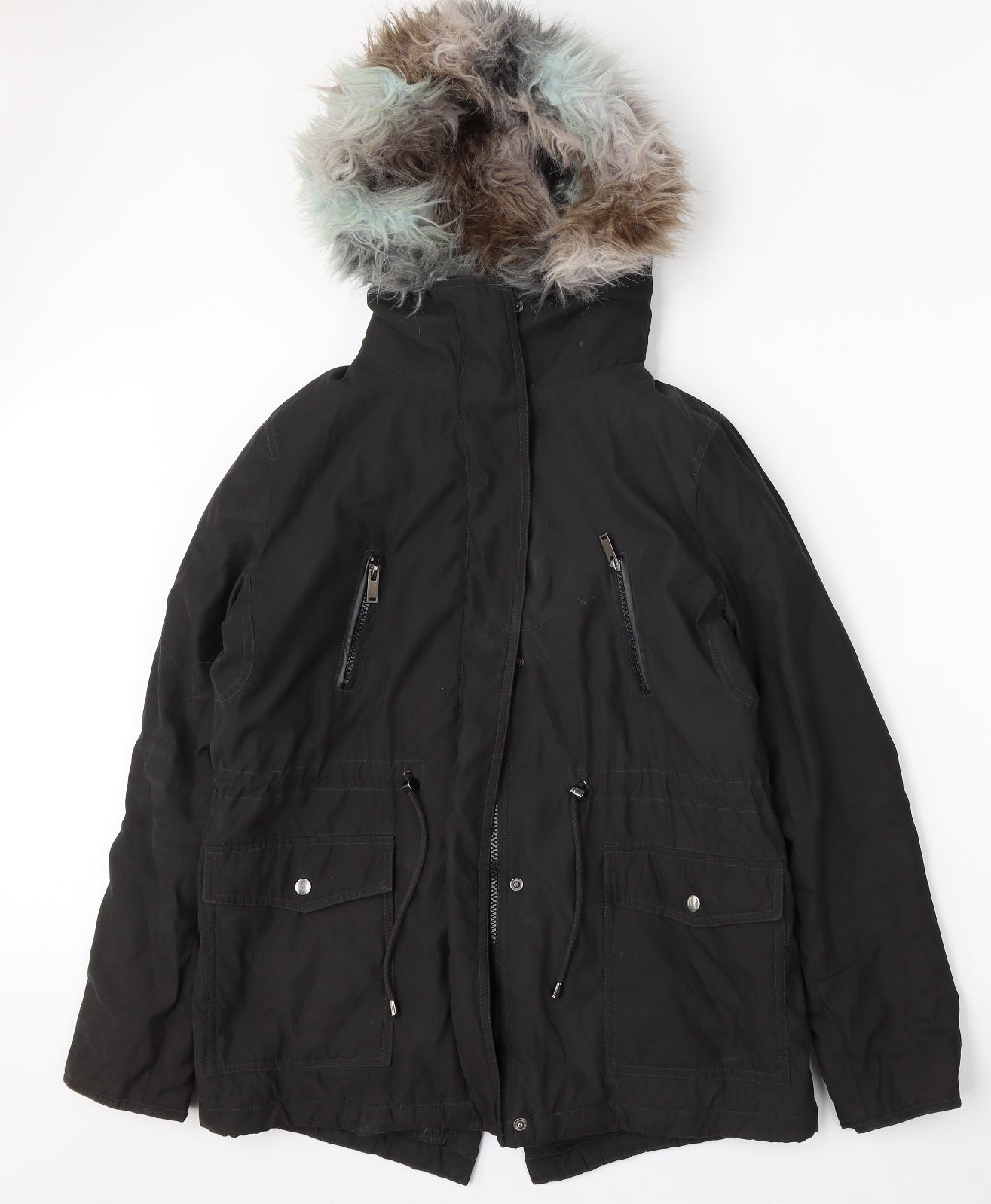 Womens UK Size M FOREVER 21 Black Parka Coat