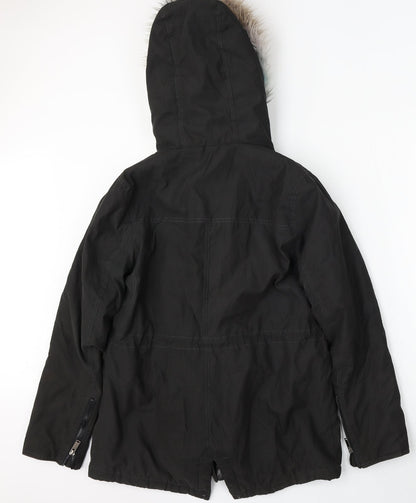 Womens UK Size M FOREVER 21 Black Parka Coat