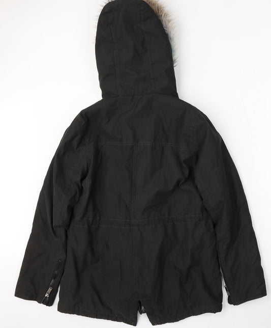 Womens UK Size M FOREVER 21 Black Parka Coat