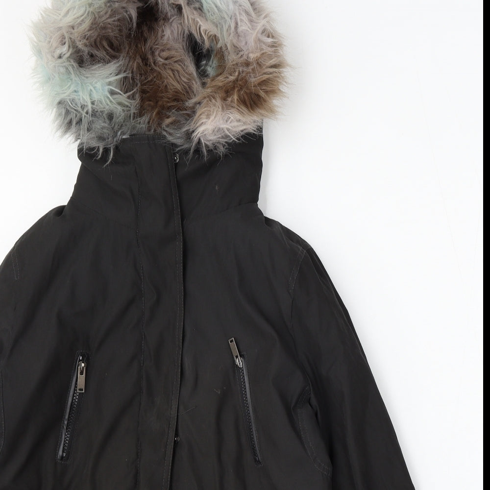 Womens UK Size M FOREVER 21 Black Parka Coat