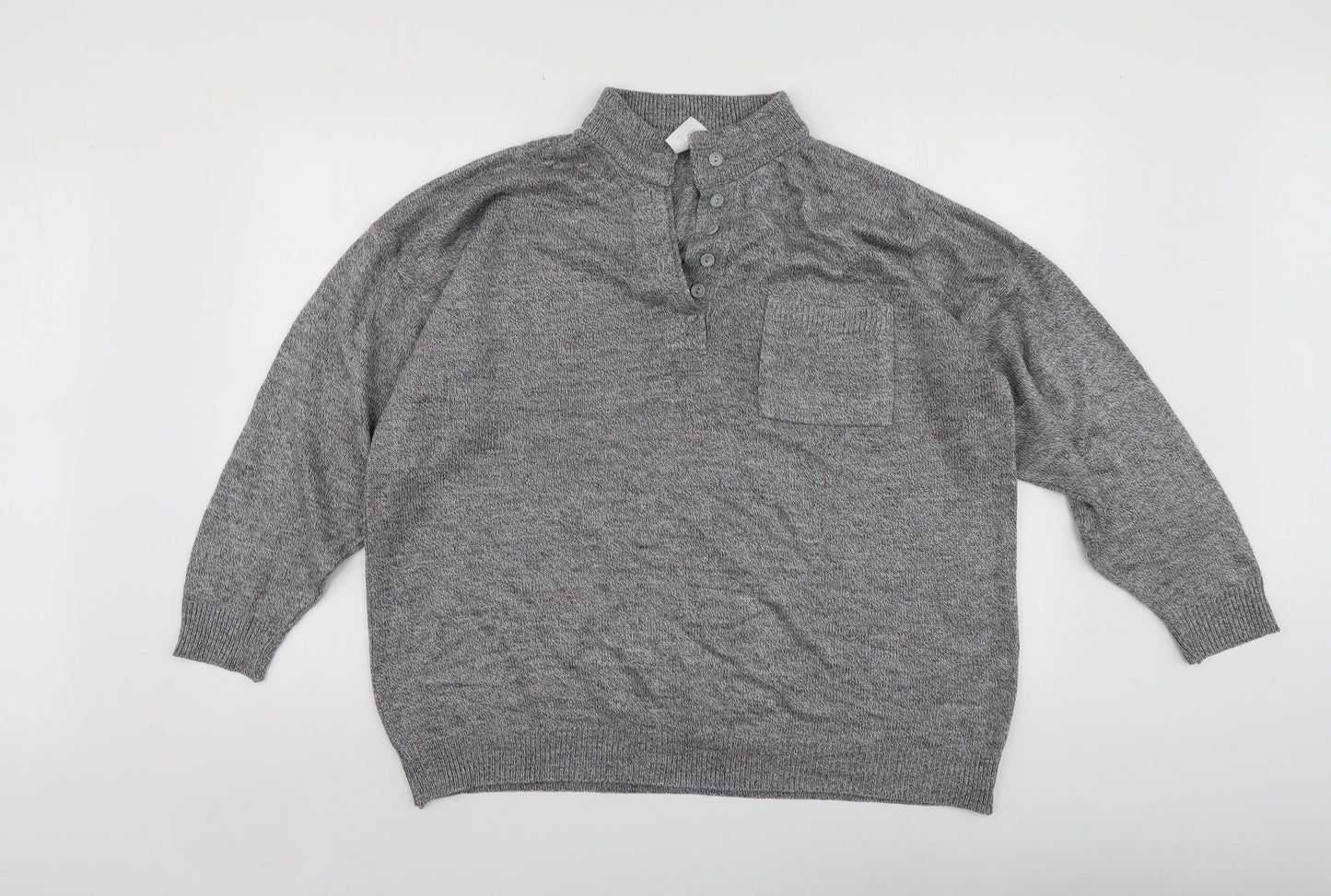 HARVEST MOON Womens Grey V-Neck  Acrylic Pullover Jumper Size 14