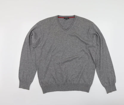 REDGREEN Mens Grey V-Neck  Acrylic Pullover Jumper Size XL