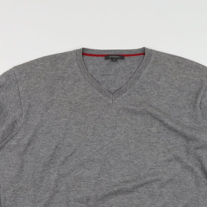 REDGREEN Mens Grey V-Neck  Acrylic Pullover Jumper Size XL
