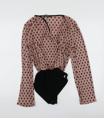 Nasty Gal Womens Pink Polka Dot Polyester Bodysuit One-Piece Size 8