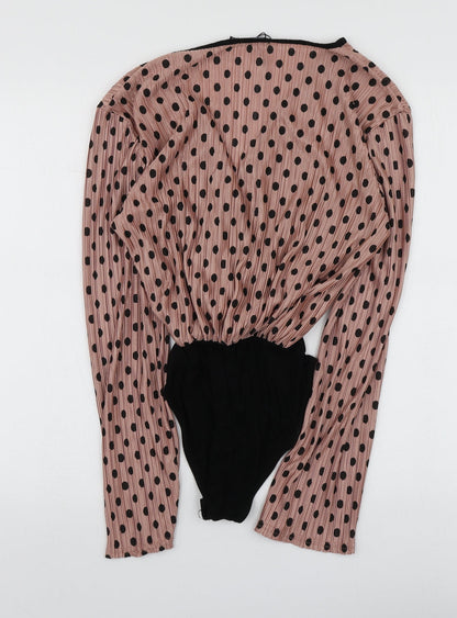 Nasty Gal Womens Pink Polka Dot Polyester Bodysuit One-Piece Size 8