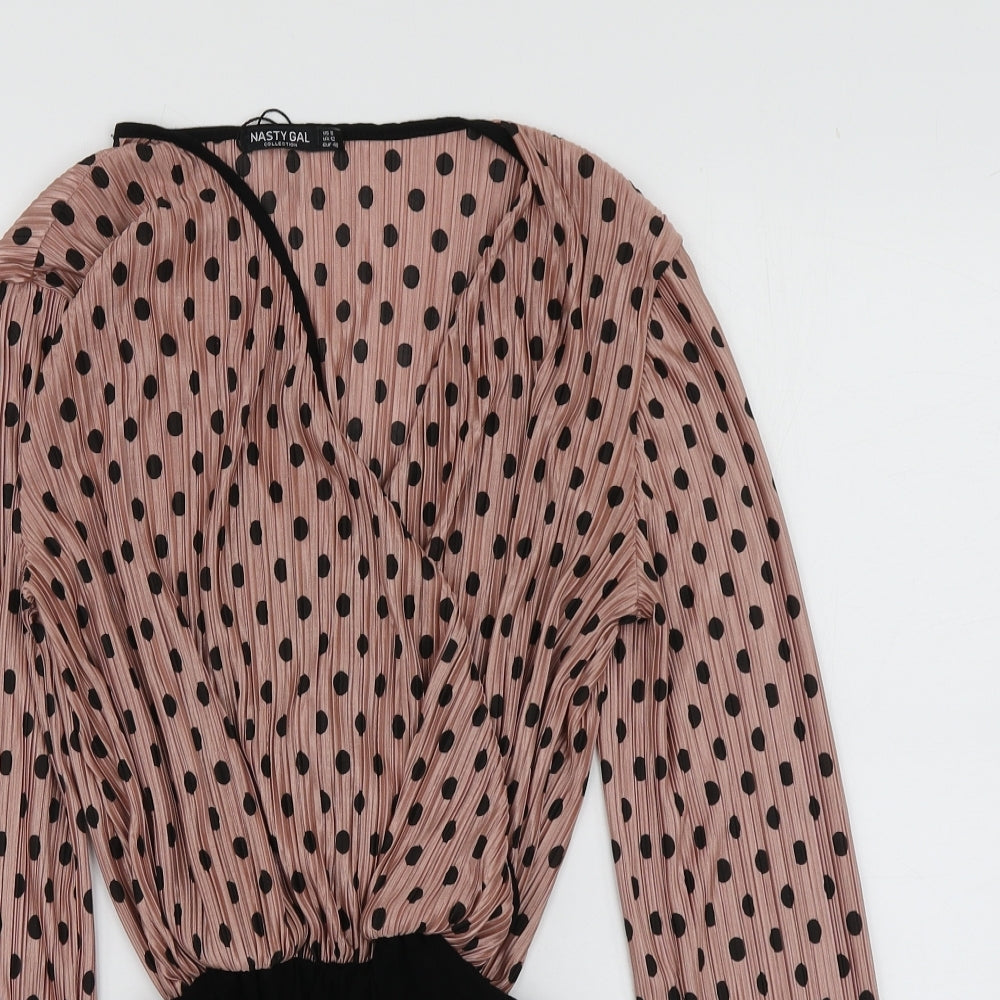 Nasty Gal Womens Pink Polka Dot Polyester Bodysuit One-Piece Size 8