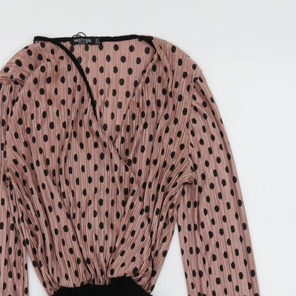 Nasty Gal Womens Pink Polka Dot Polyester Bodysuit One-Piece Size 8