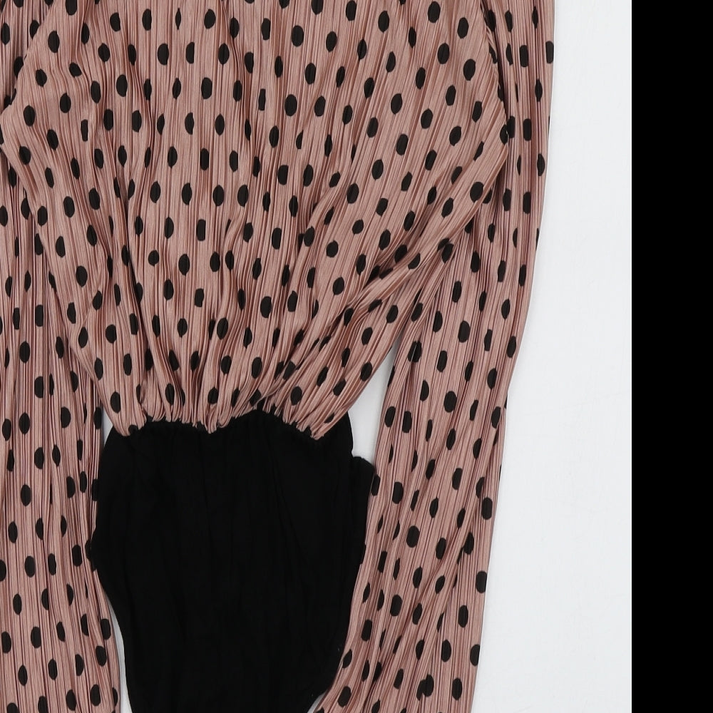 Nasty Gal Womens Pink Polka Dot Polyester Bodysuit One-Piece Size 8