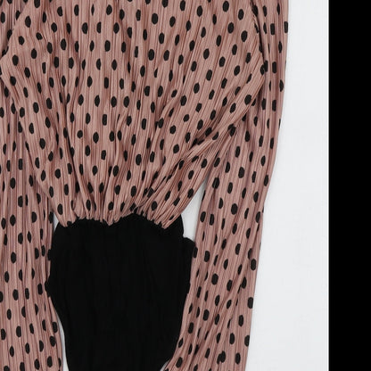 Nasty Gal Womens Pink Polka Dot Polyester Bodysuit One-Piece Size 8