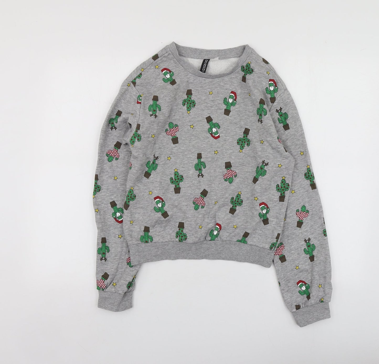 H&M Womens Grey Geometric Cotton Pullover Sweatshirt Size XS