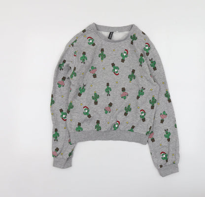 H&M Womens Grey Geometric Cotton Pullover Sweatshirt Size XS