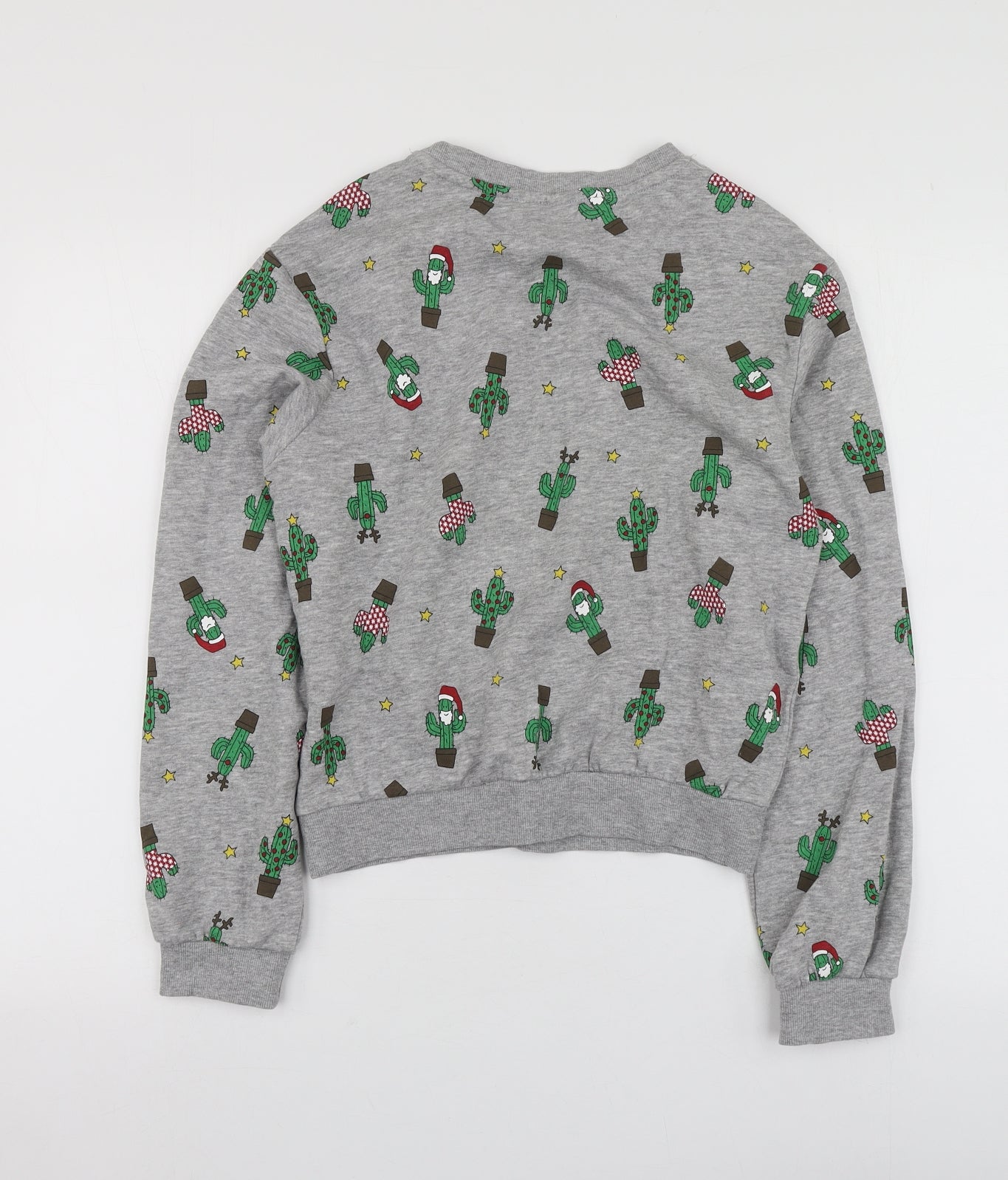 H&M Womens Grey Geometric Cotton Pullover Sweatshirt Size XS