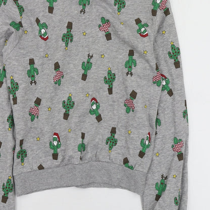 H&M Womens Grey Geometric Cotton Pullover Sweatshirt Size XS