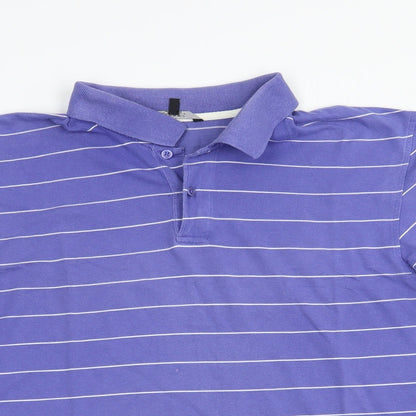 Dunnes Stores Mens Purple Striped Cotton  Polo Size M Collared Button