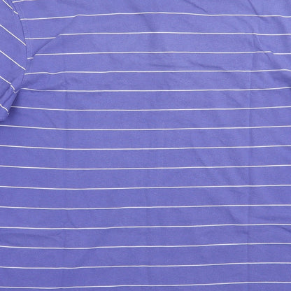 Dunnes Stores Mens Purple Striped Cotton  Polo Size M Collared Button