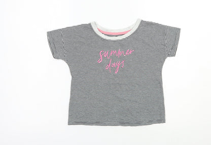 TU Girls Black Striped Cotton Basic T-Shirt Size 9 Years Boat Neck Pullover - Summer Days