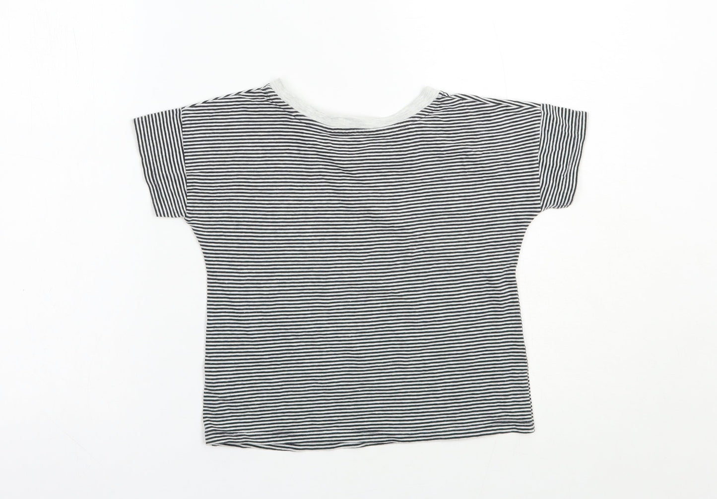 TU Girls Black Striped Cotton Basic T-Shirt Size 9 Years Boat Neck Pullover - Summer Days