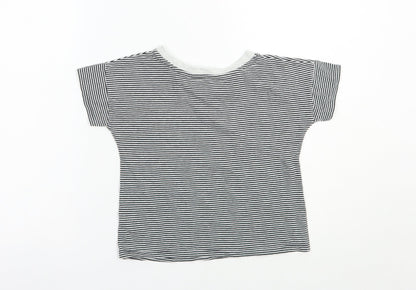 TU Girls Black Striped Cotton Basic T-Shirt Size 9 Years Boat Neck Pullover - Summer Days