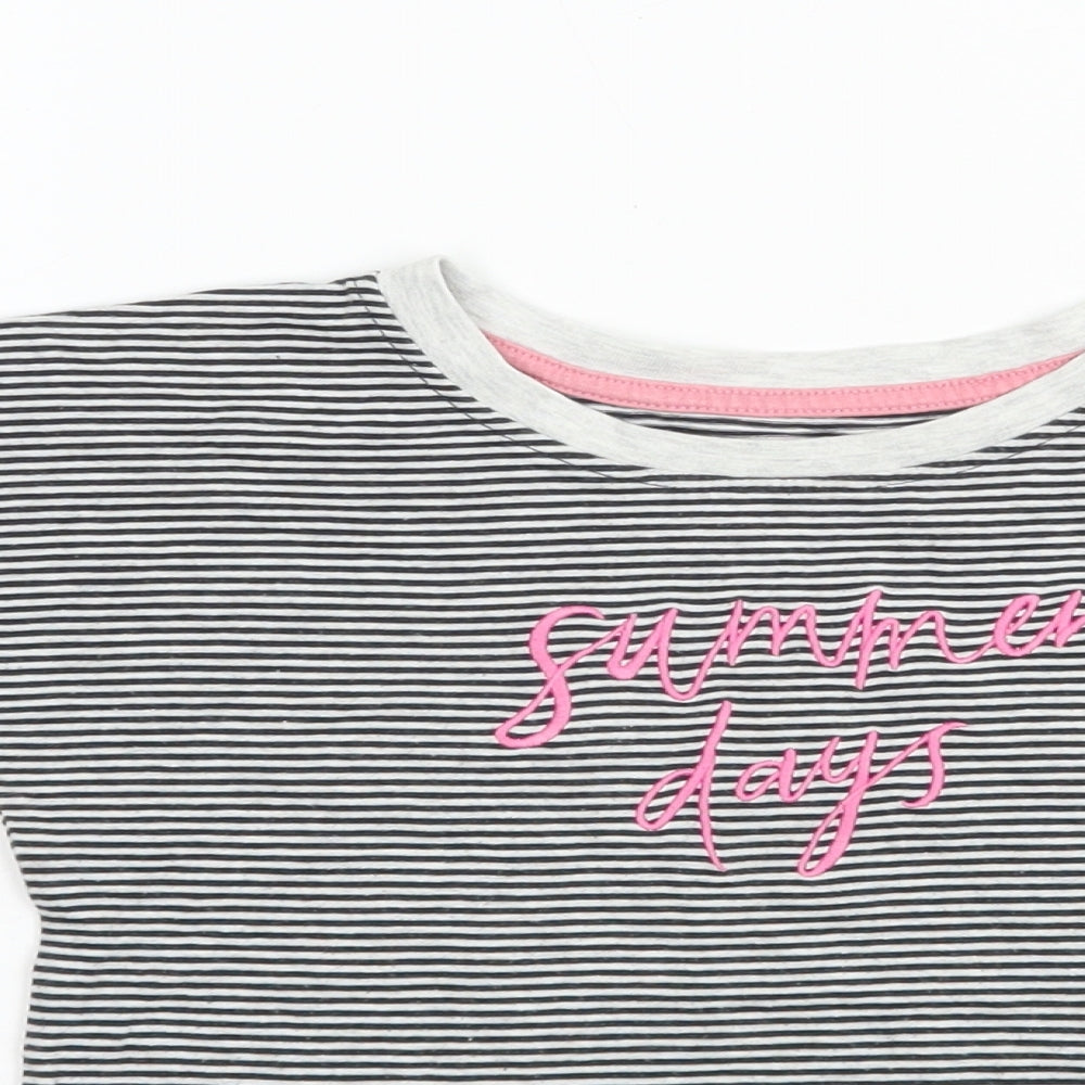 TU Girls Black Striped Cotton Basic T-Shirt Size 9 Years Boat Neck Pullover - Summer Days