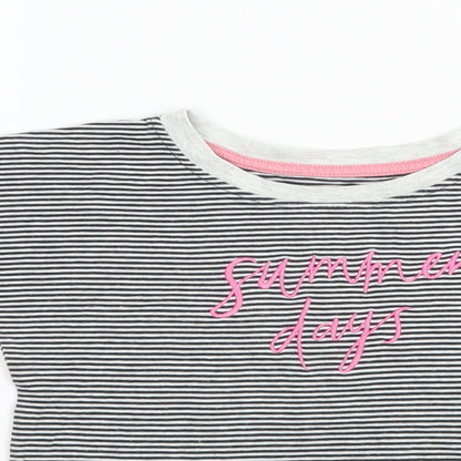 TU Girls Black Striped Cotton Basic T-Shirt Size 9 Years Boat Neck Pullover - Summer Days
