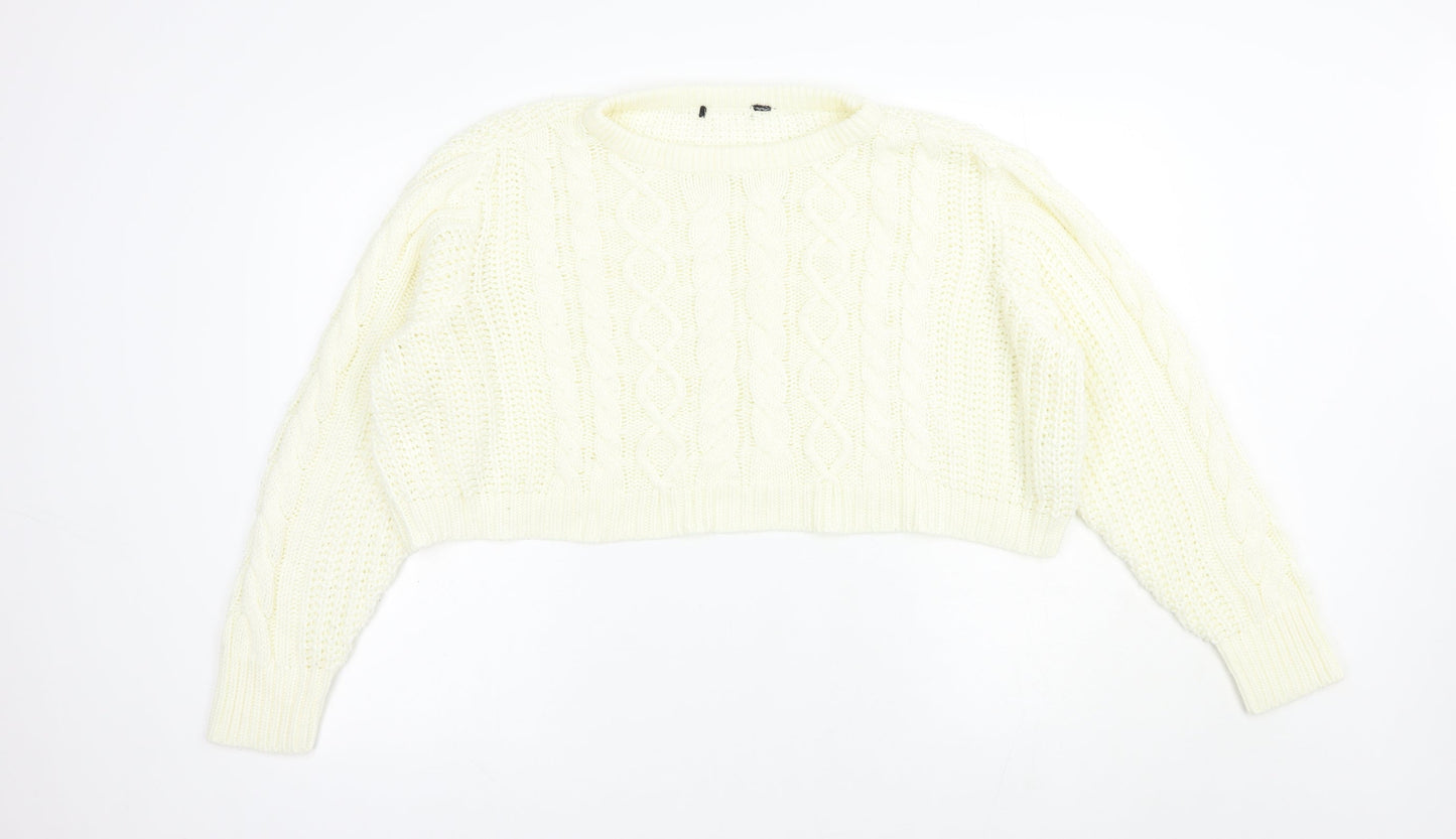 Brave Soul Womens Ivory Boat Neck  Acrylic Pullover Jumper Size M   - Cropped