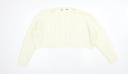 Brave Soul Womens Ivory Boat Neck  Acrylic Pullover Jumper Size M   - Cropped