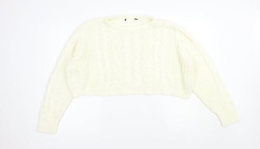 Brave Soul Womens Ivory Boat Neck  Acrylic Pullover Jumper Size M   - Cropped