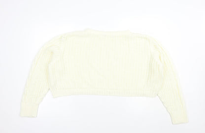 Brave Soul Womens Ivory Boat Neck  Acrylic Pullover Jumper Size M   - Cropped