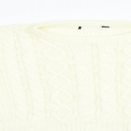 Brave Soul Womens Ivory Boat Neck  Acrylic Pullover Jumper Size M   - Cropped