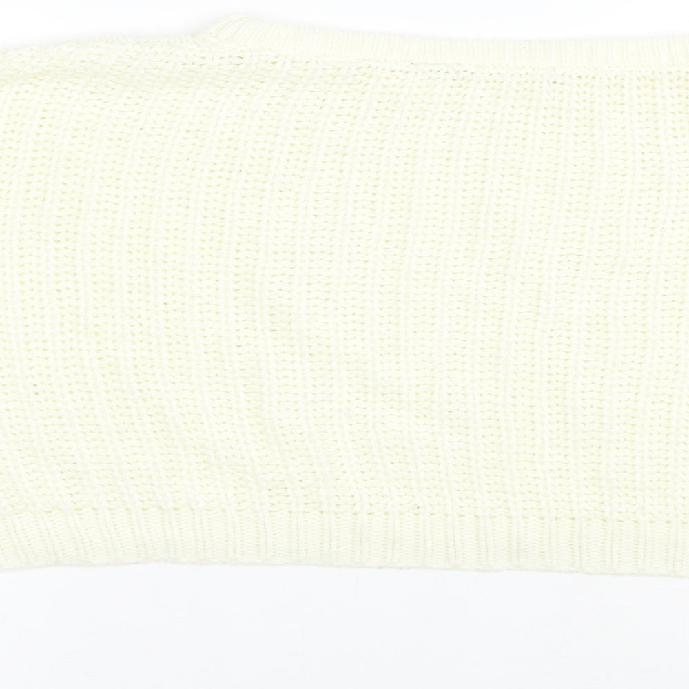 Brave Soul Womens Ivory Boat Neck  Acrylic Pullover Jumper Size M   - Cropped