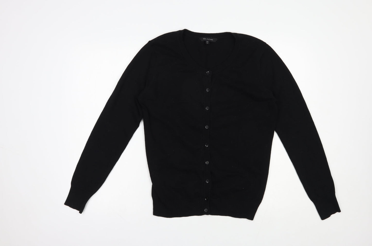 Real clothing Womens Black Round Neck  Cotton Cardigan Jumper Size L