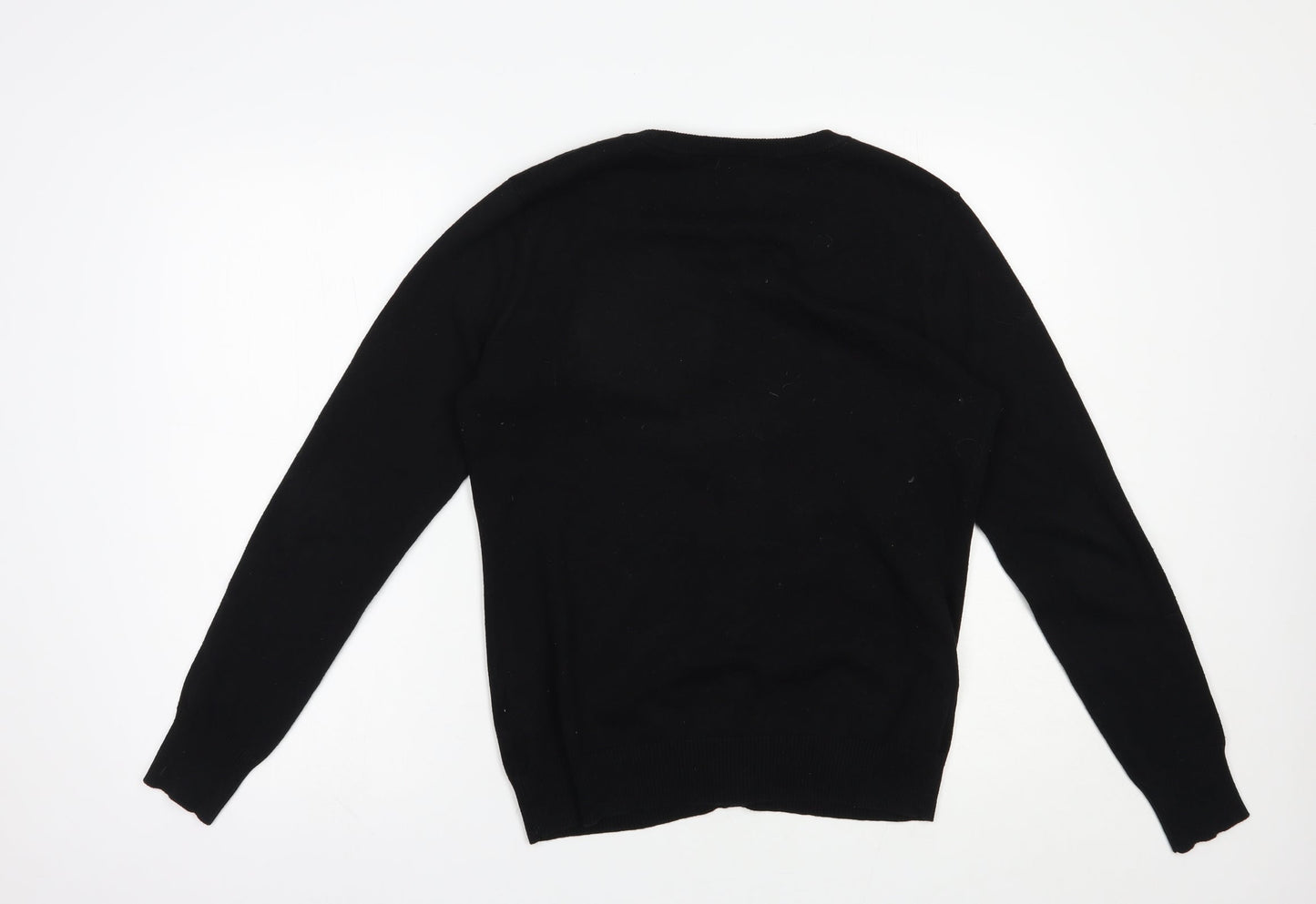 Real clothing Womens Black Round Neck  Cotton Cardigan Jumper Size L
