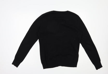 Real clothing Womens Black Round Neck  Cotton Cardigan Jumper Size L