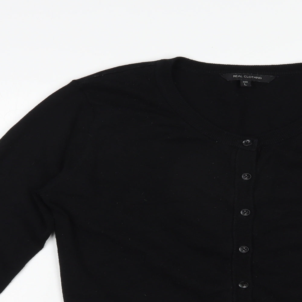 Real clothing Womens Black Round Neck  Cotton Cardigan Jumper Size L