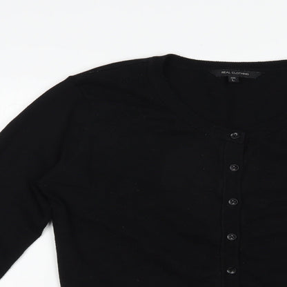 Real clothing Womens Black Round Neck  Cotton Cardigan Jumper Size L